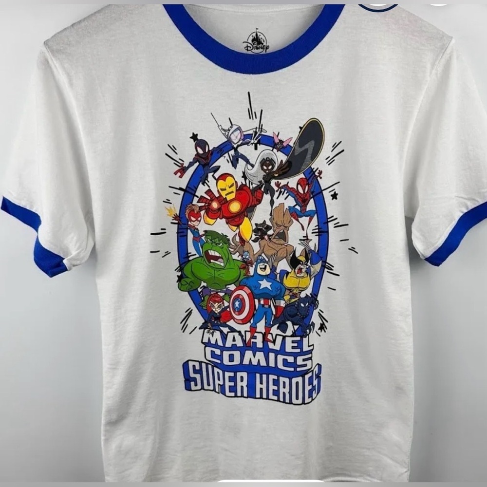 Disney Parks Marvel Comics Superheroes Ringer Graphic Tee Juniors NEW